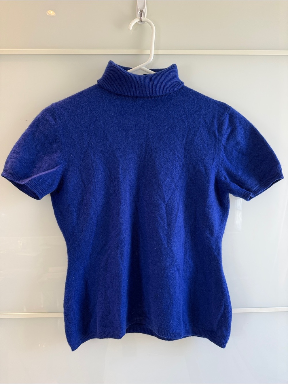 Vintage Cashmere Royal Blue Short-Sleeve Turtleneck Sweater